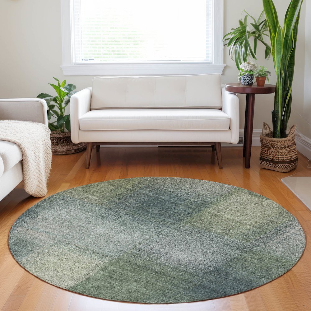 Premium Machine Washable Mayfield AMF742 Olive 8' x 8' Round Rug. Picture 5
