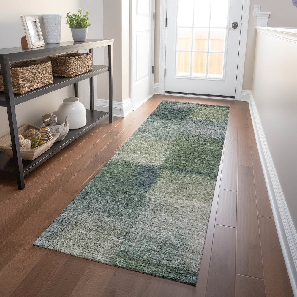Premium Machine Washable Mayfield AMF742 Olive 2'3" x 7'6" Runner Rug. Picture 5