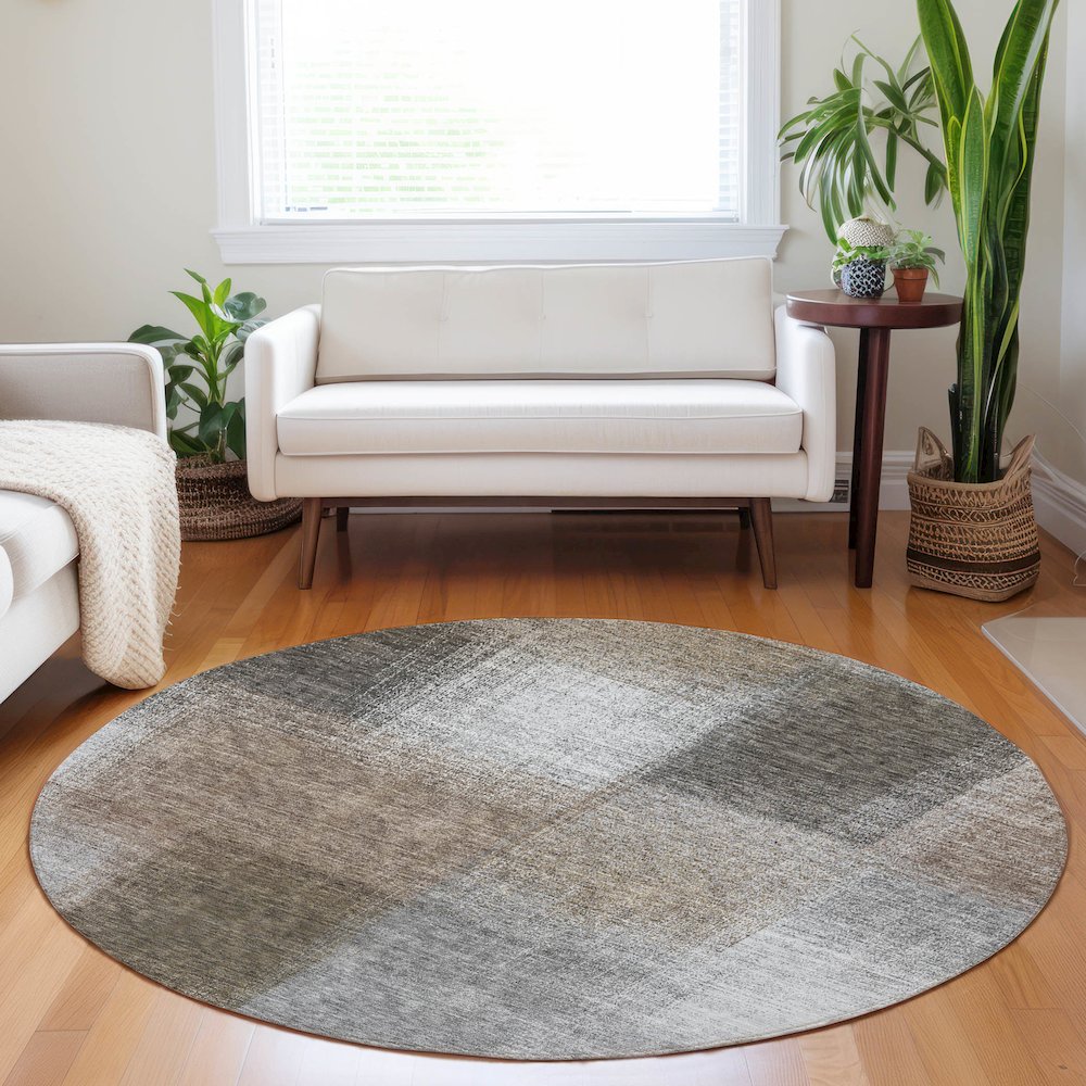 Premium Machine Washable Mayfield AMF742 Silver 8' x 8' Round Rug. Picture 5