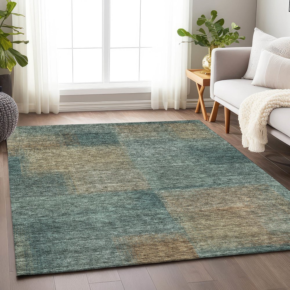 Premium Machine Washable Mayfield AMF742 Teal 2'6" x 3'10" Rug. Picture 5