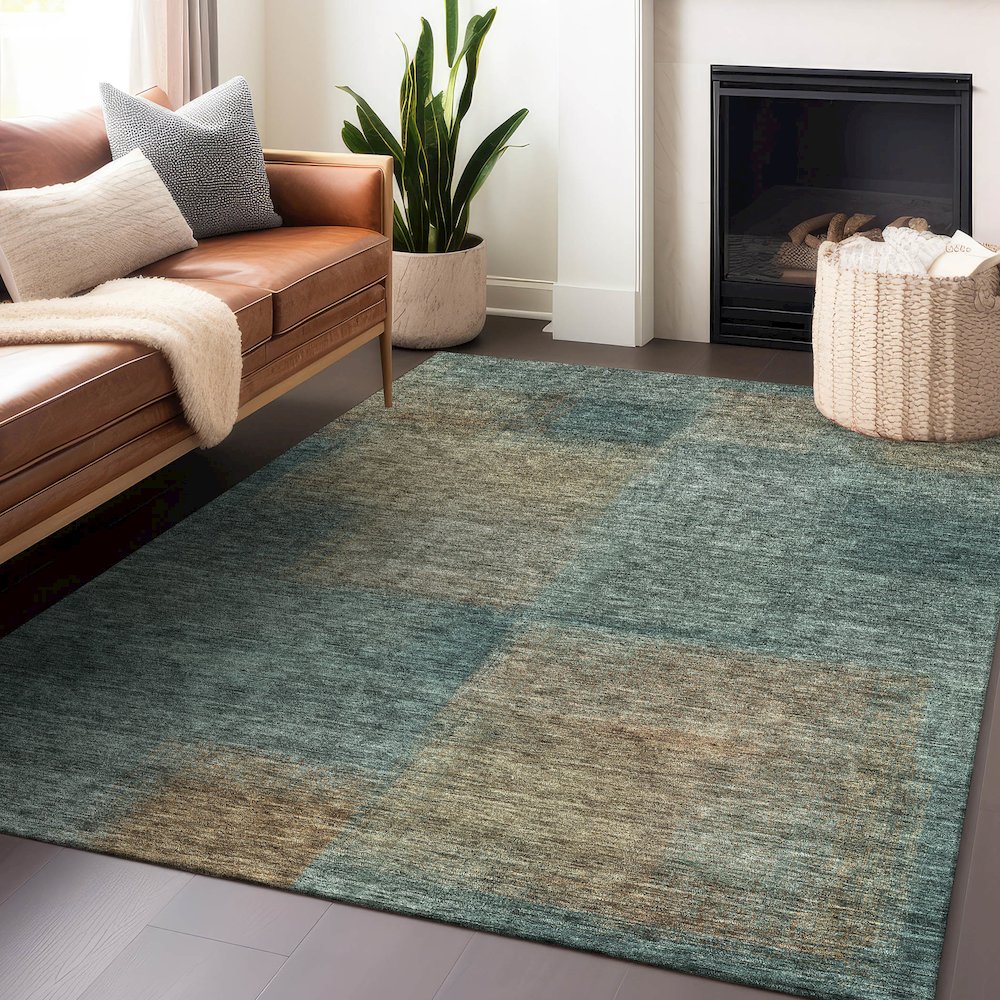 Premium Machine Washable Mayfield AMF742 Teal 2'6" x 3'10" Rug. Picture 6