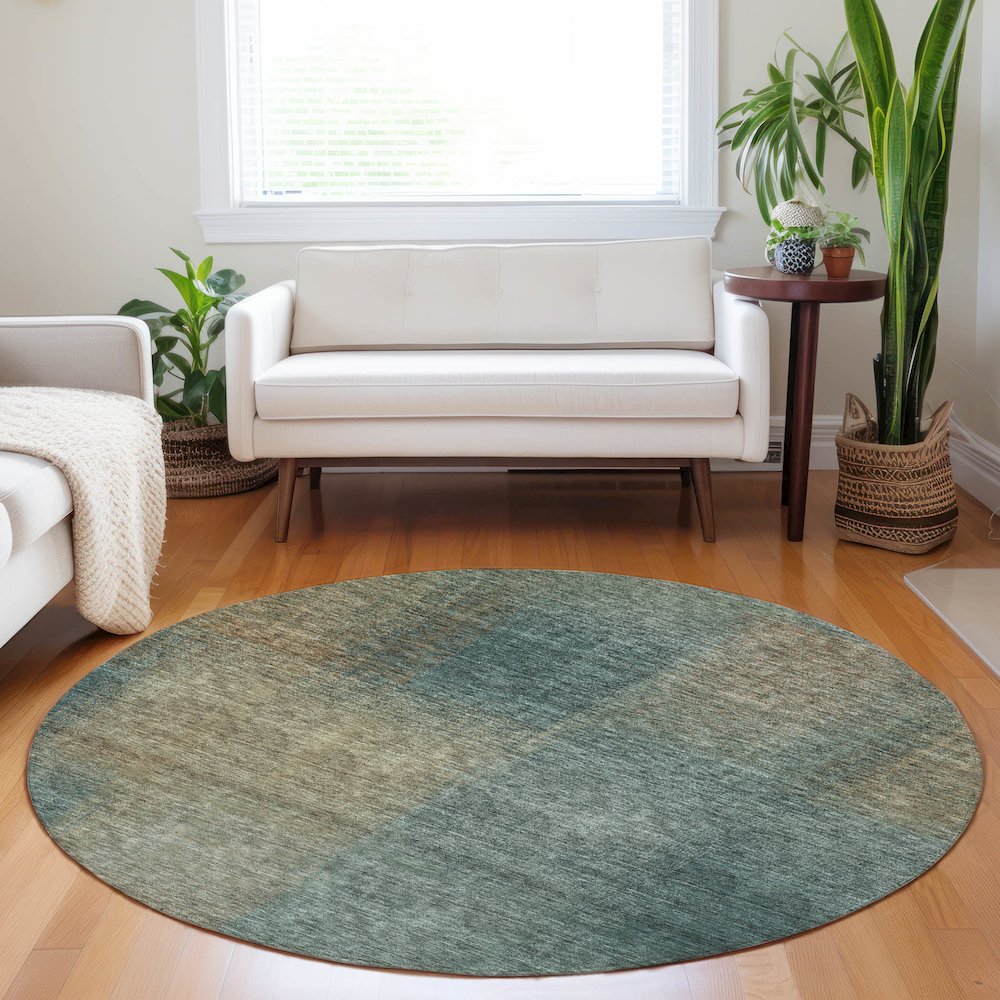 Premium Machine Washable Mayfield AMF742 Teal 8' x 8' Round Rug. Picture 5