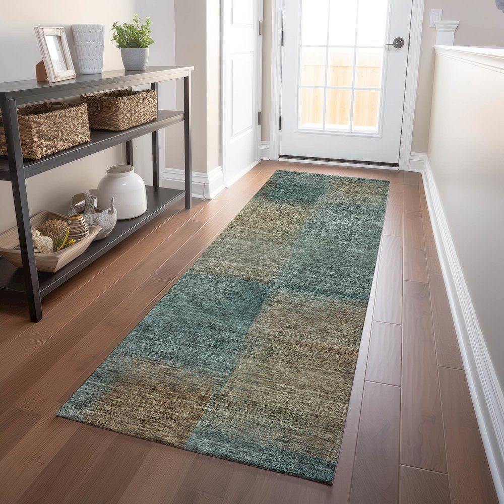 Premium Machine Washable Mayfield AMF742 Teal 2'3" x 7'6" Runner Rug. Picture 5