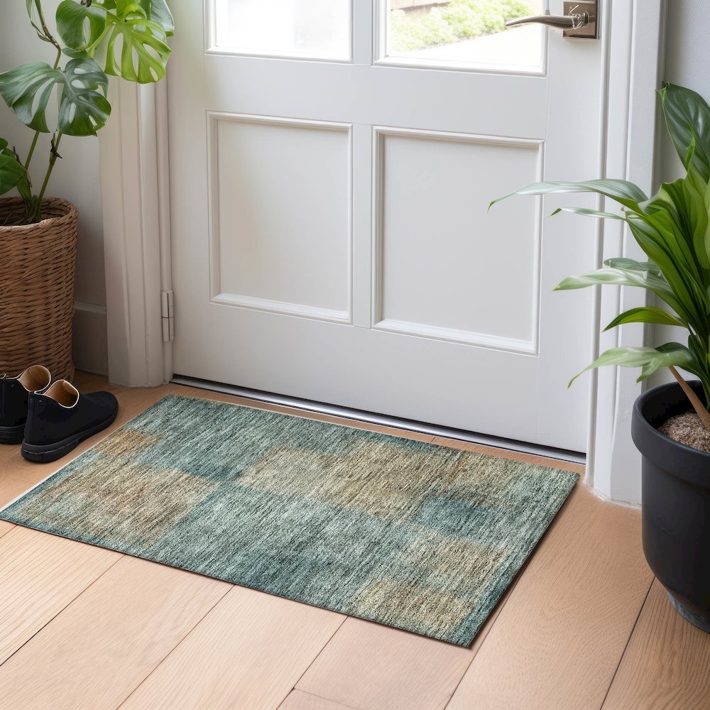 Premium Machine Washable Mayfield AMF742 Teal 1'8" x 2'6" Rug. Picture 5