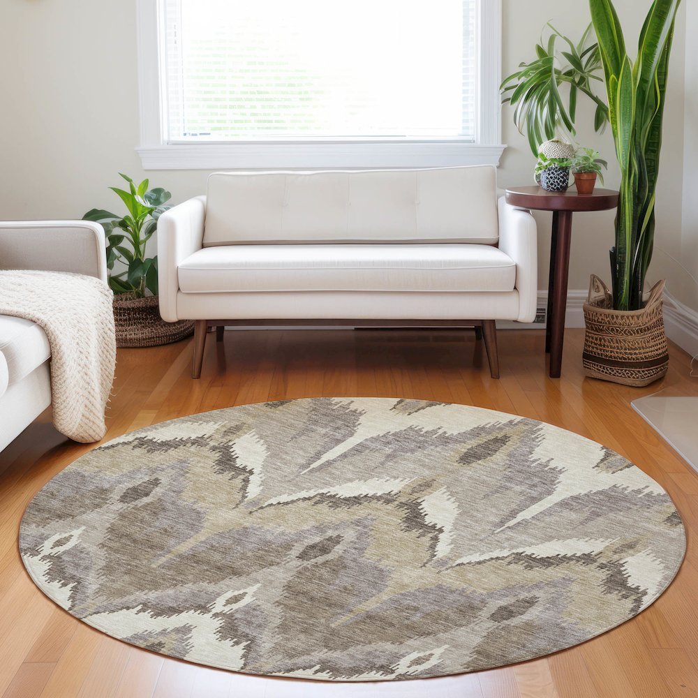 Premium Machine Washable Mayfield AMF743 Beige 8' x 8' Round Rug. Picture 5