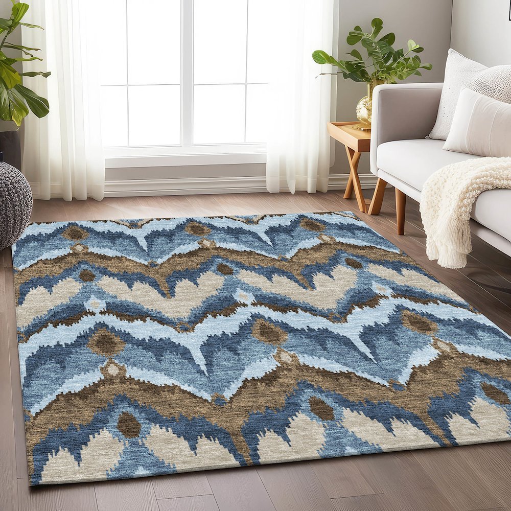 Premium Machine Washable Mayfield AMF743 Blue 2'6" x 3'10" Rug. Picture 5
