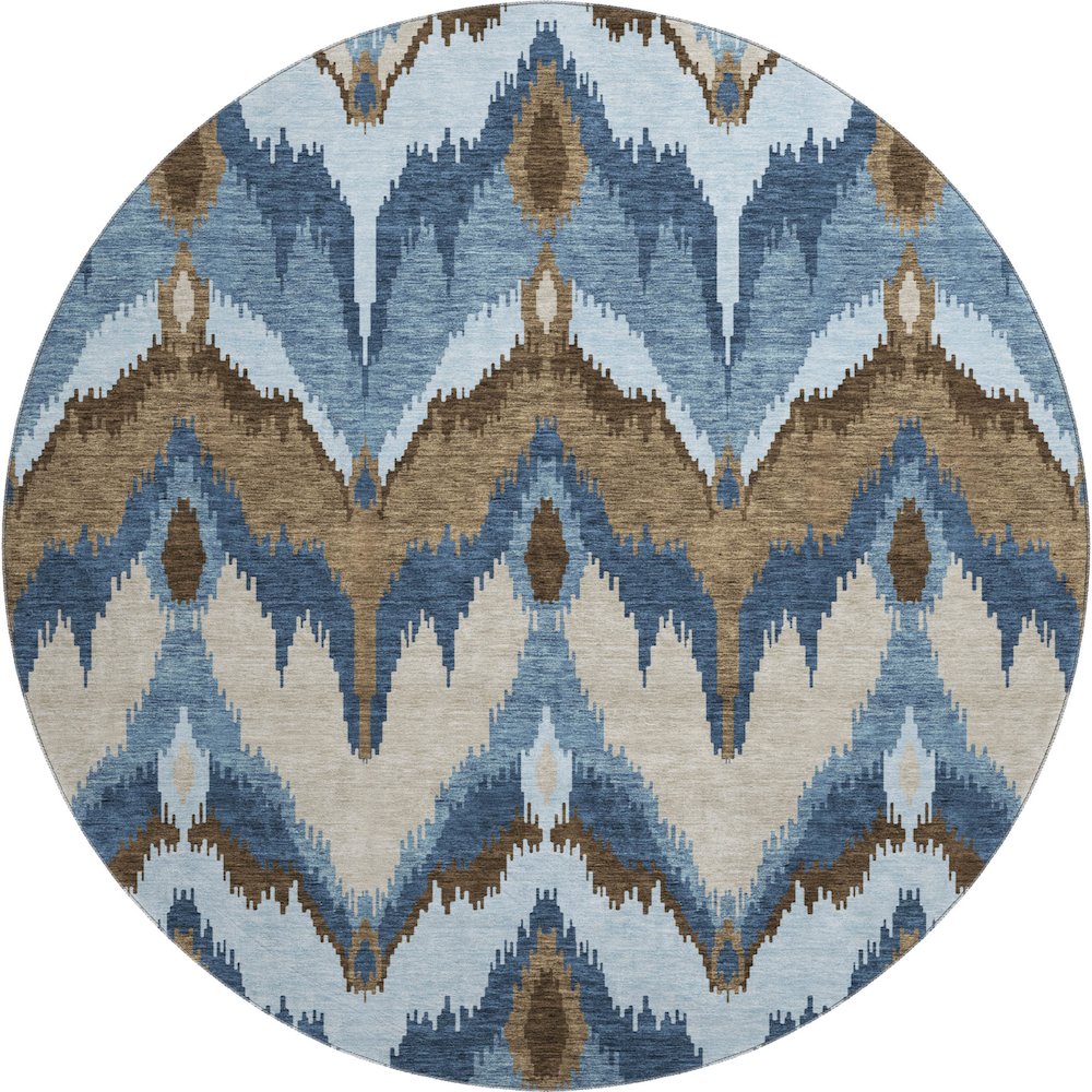 Premium Machine Washable Mayfield AMF743 Blue 8' x 8' Round Rug. Picture 1