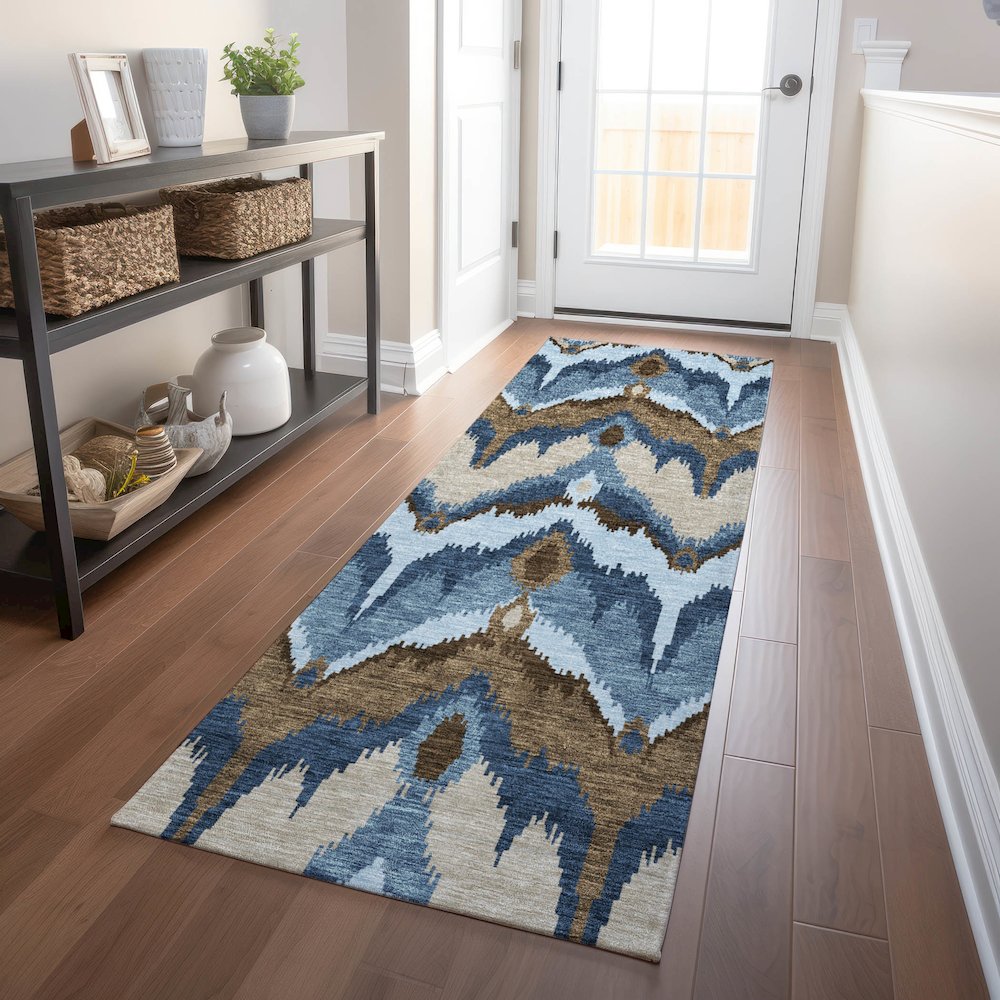 Premium Machine Washable Mayfield AMF743 Blue 2'3" x 7'6" Runner Rug. Picture 5