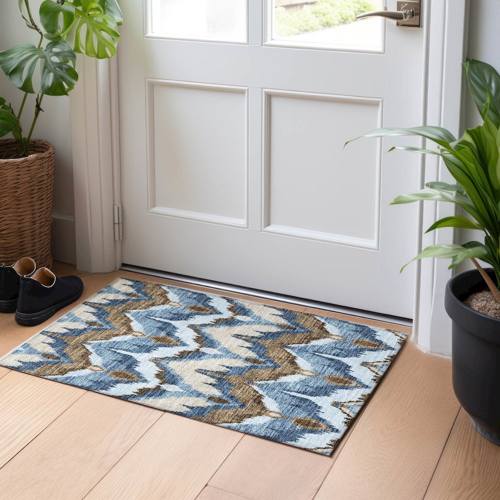 Premium Machine Washable Mayfield AMF743 Blue 1'8" x 2'6" Rug. Picture 5