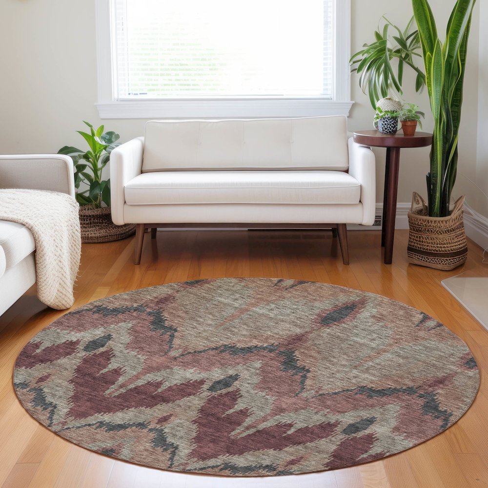 Premium Machine Washable Mayfield AMF743 Burgundy 8' x 8' Round Rug. Picture 5