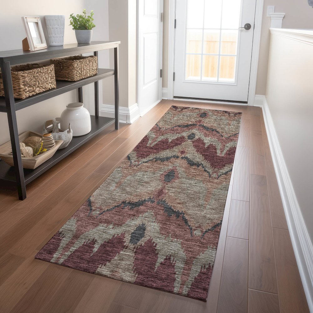 Premium Machine Washable Mayfield AMF743 Burgundy 2'3" x 7'6" Runner Rug. Picture 5