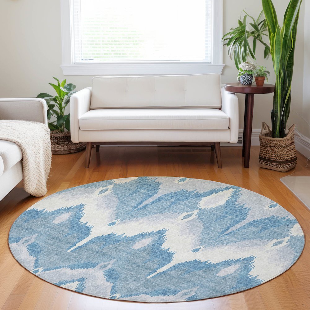 Premium Machine Washable Mayfield AMF743 Denim 8' x 8' Round Rug. Picture 5