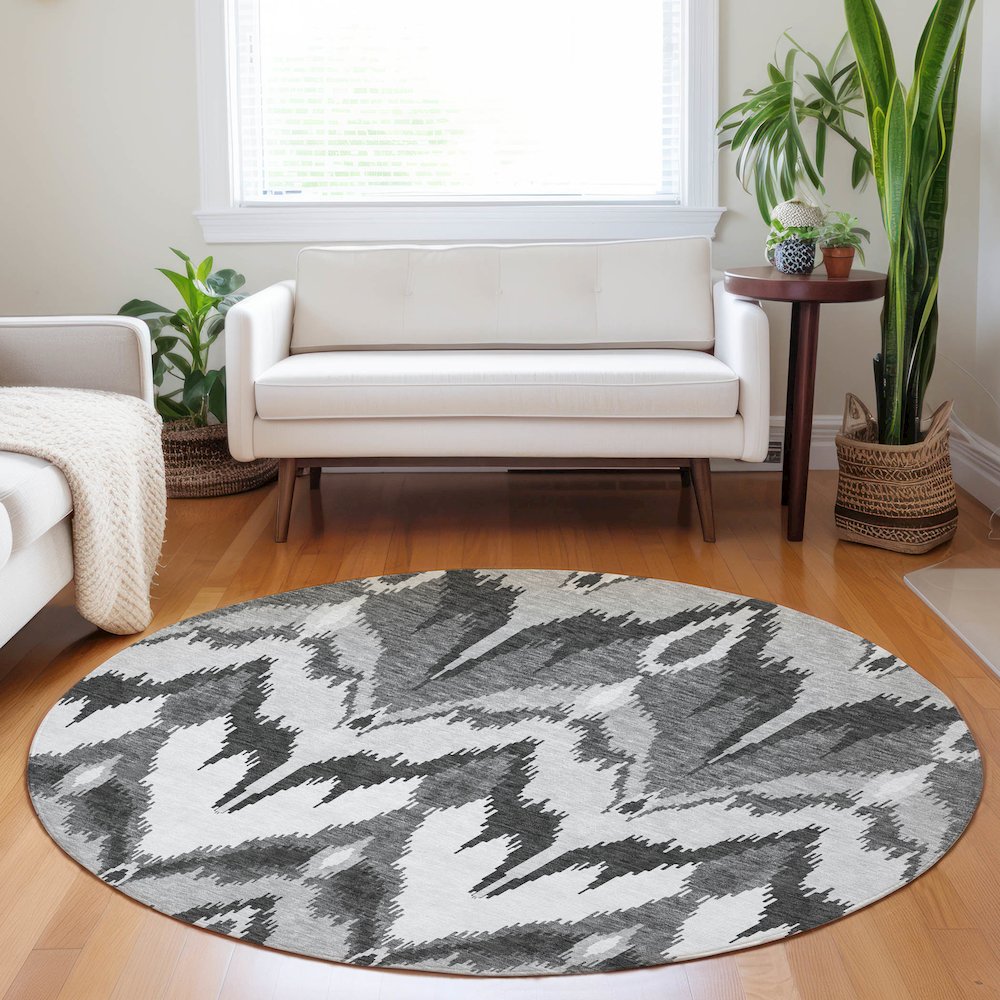 Premium Machine Washable Mayfield AMF743 Gray 8' x 8' Round Rug. Picture 5