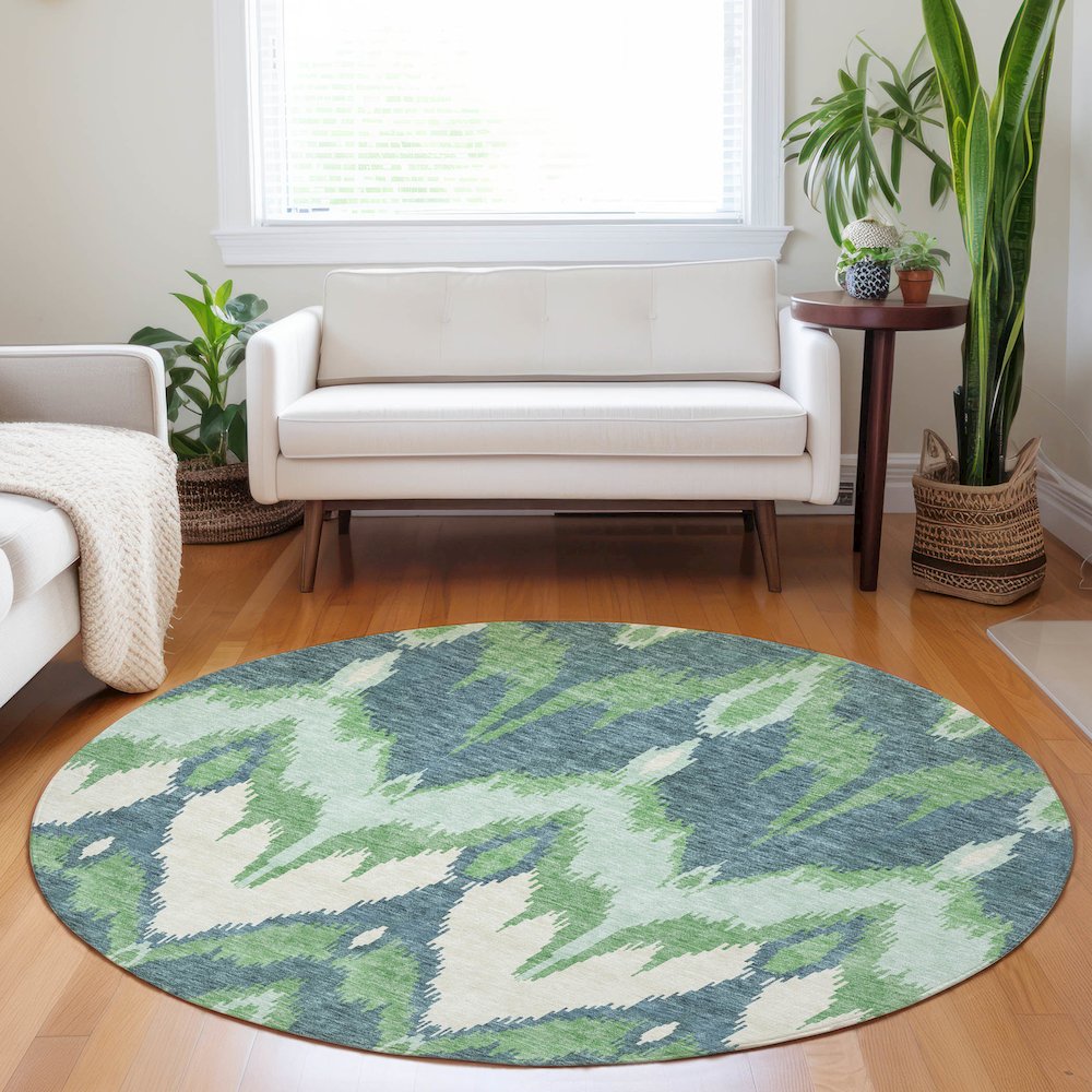 Premium Machine Washable Mayfield AMF743 Green 8' x 8' Round Rug. Picture 5