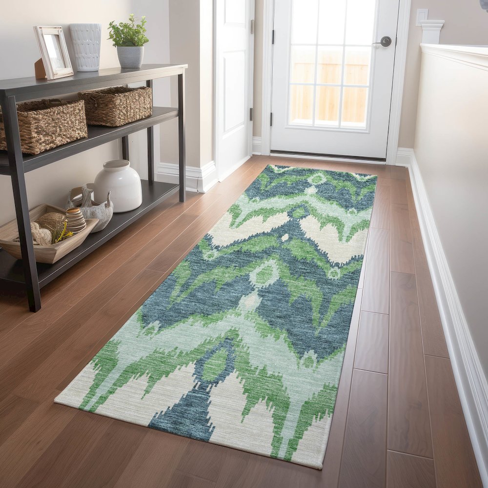 Premium Machine Washable Mayfield AMF743 Green 2'3" x 7'6" Runner Rug. Picture 5
