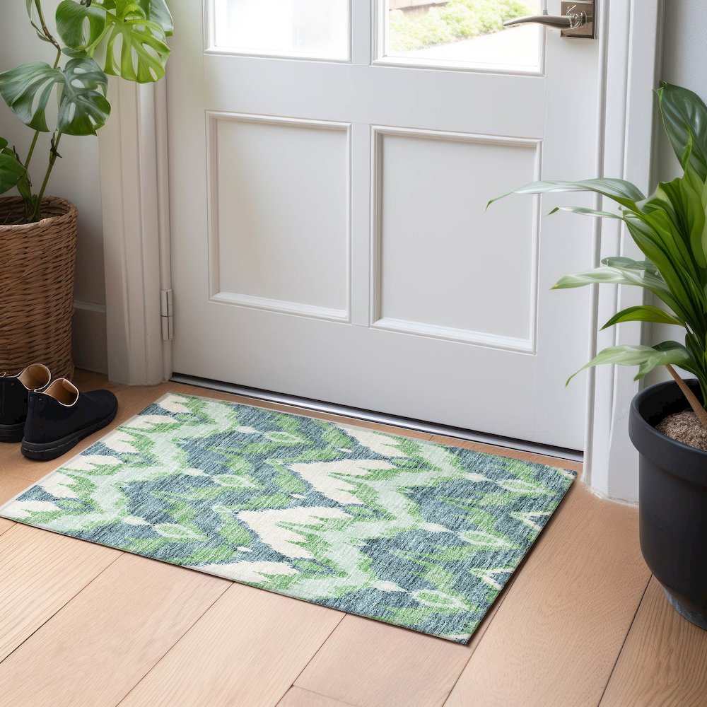 Premium Machine Washable Mayfield AMF743 Green 1'8" x 2'6" Rug. Picture 5