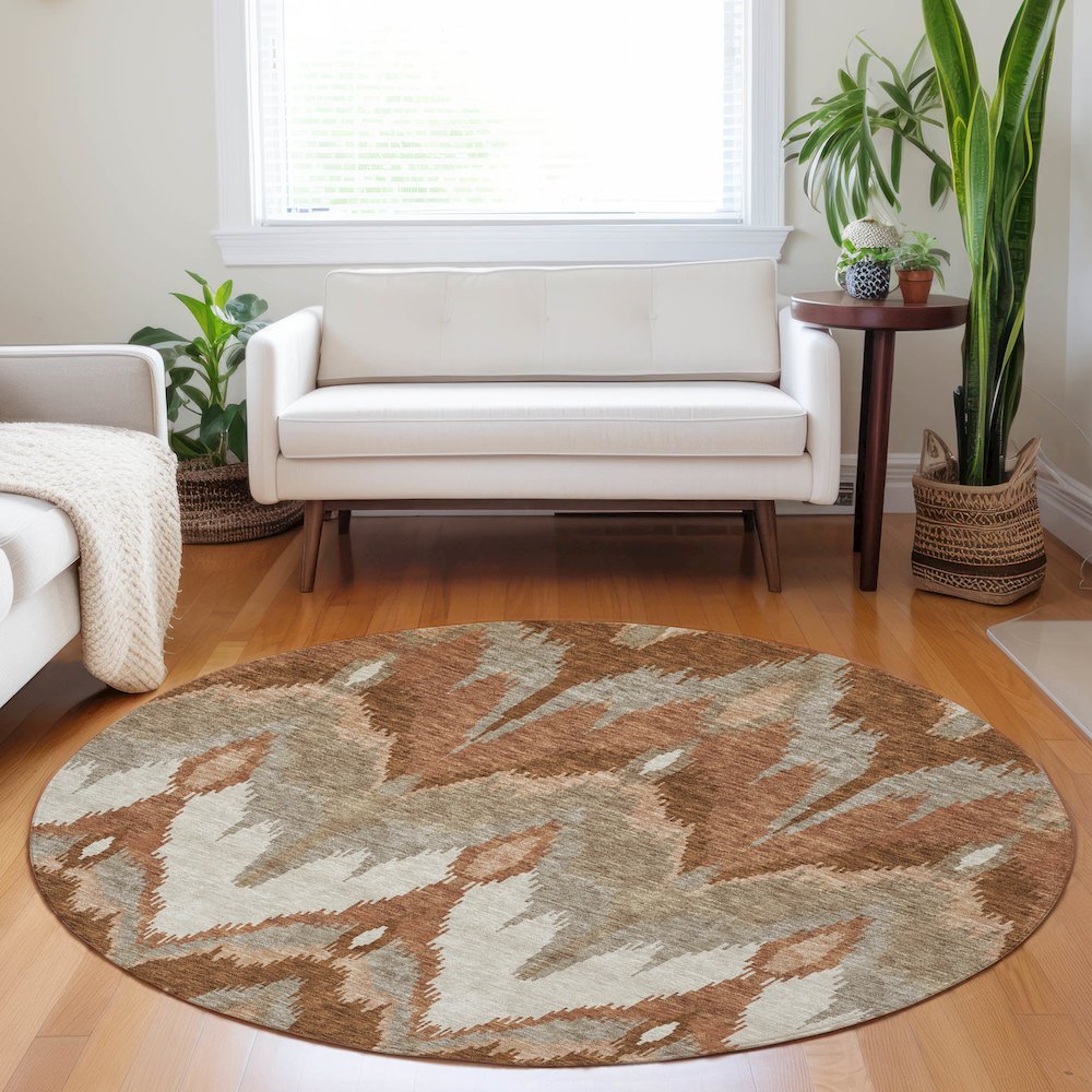 Premium Machine Washable Mayfield AMF743 Paprika 8' x 8' Round Rug. Picture 5