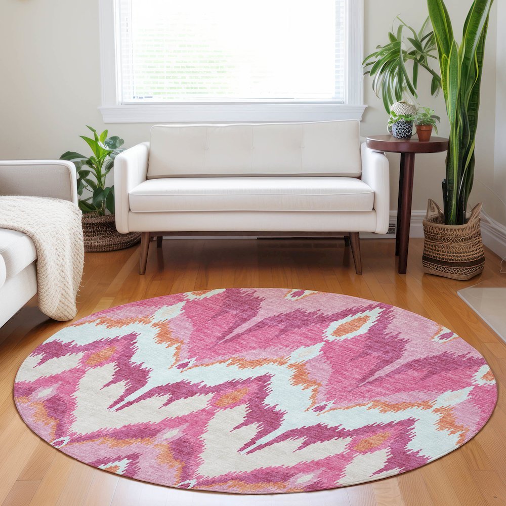 Premium Machine Washable Mayfield AMF743 Pink 8' x 8' Round Rug. Picture 5