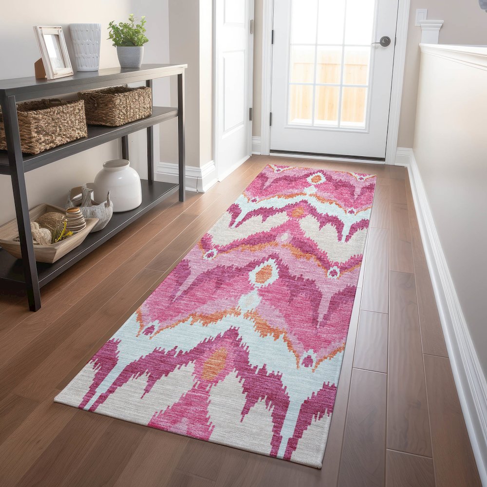 Premium Machine Washable Mayfield AMF743 Pink 2'3" x 7'6" Runner Rug. Picture 5