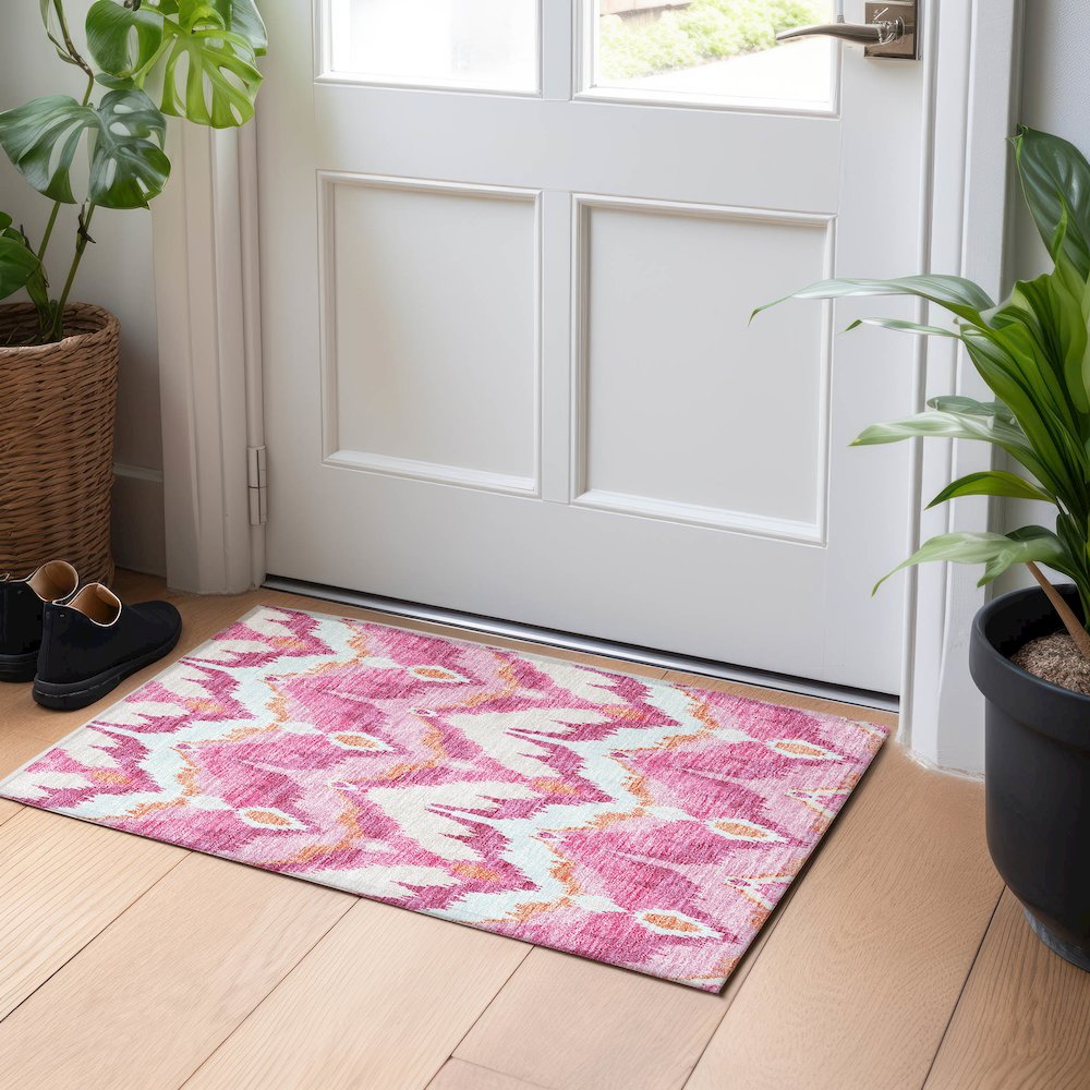 Premium Machine Washable Mayfield AMF743 Pink 1'8" x 2'6" Rug. Picture 5