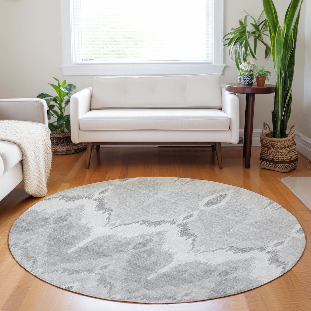 Premium Machine Washable Mayfield AMF743 Silver 8' x 8' Round Rug. Picture 5