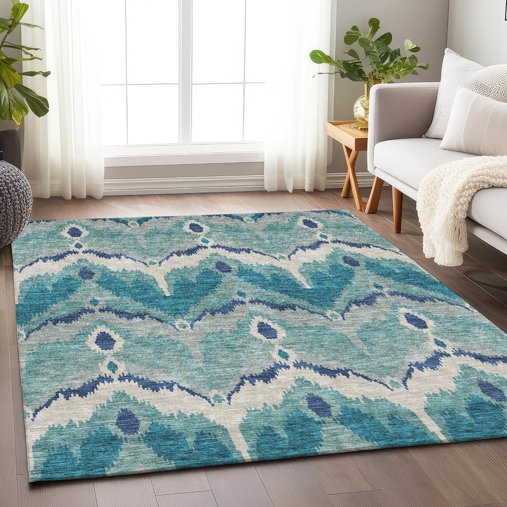 Premium Machine Washable Mayfield AMF743 Teal 2'6" x 3'10" Rug. Picture 5