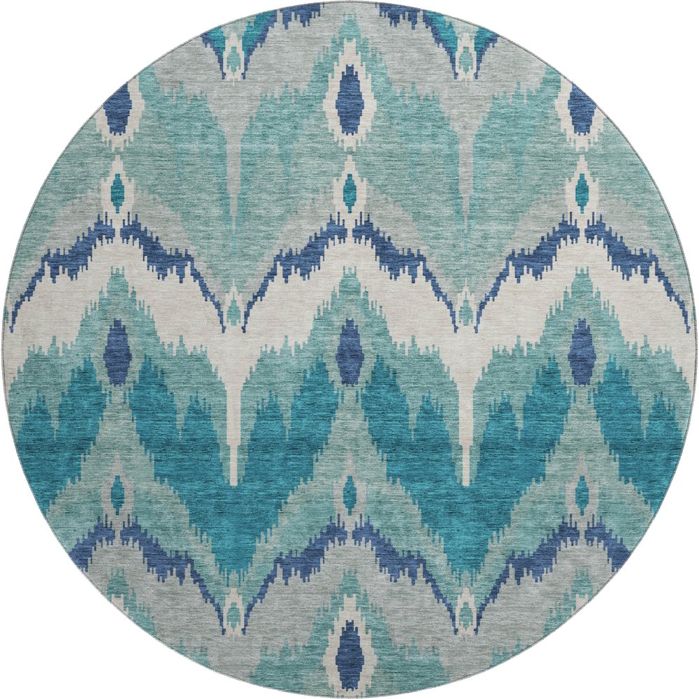 Premium Machine Washable Mayfield AMF743 Teal 8' x 8' Round Rug. Picture 1