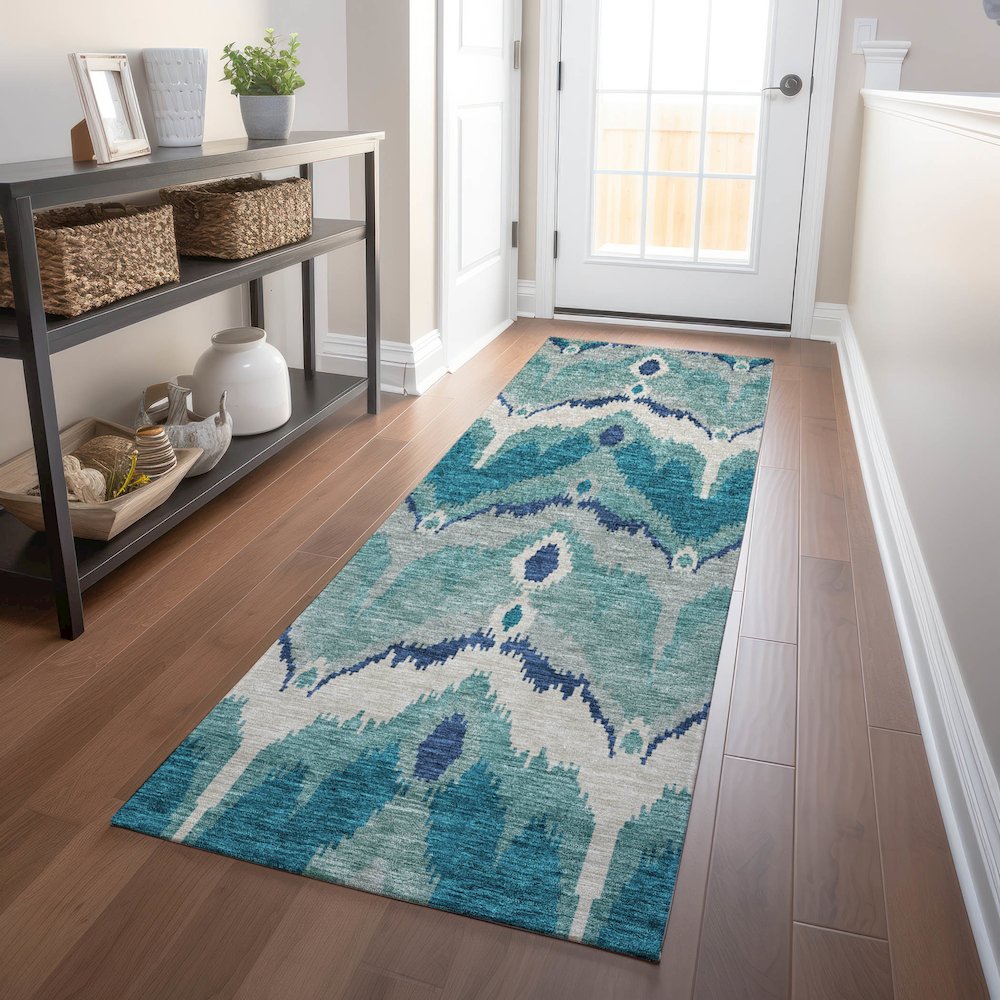 Premium Machine Washable Mayfield AMF743 Teal 2'3" x 7'6" Runner Rug. Picture 5