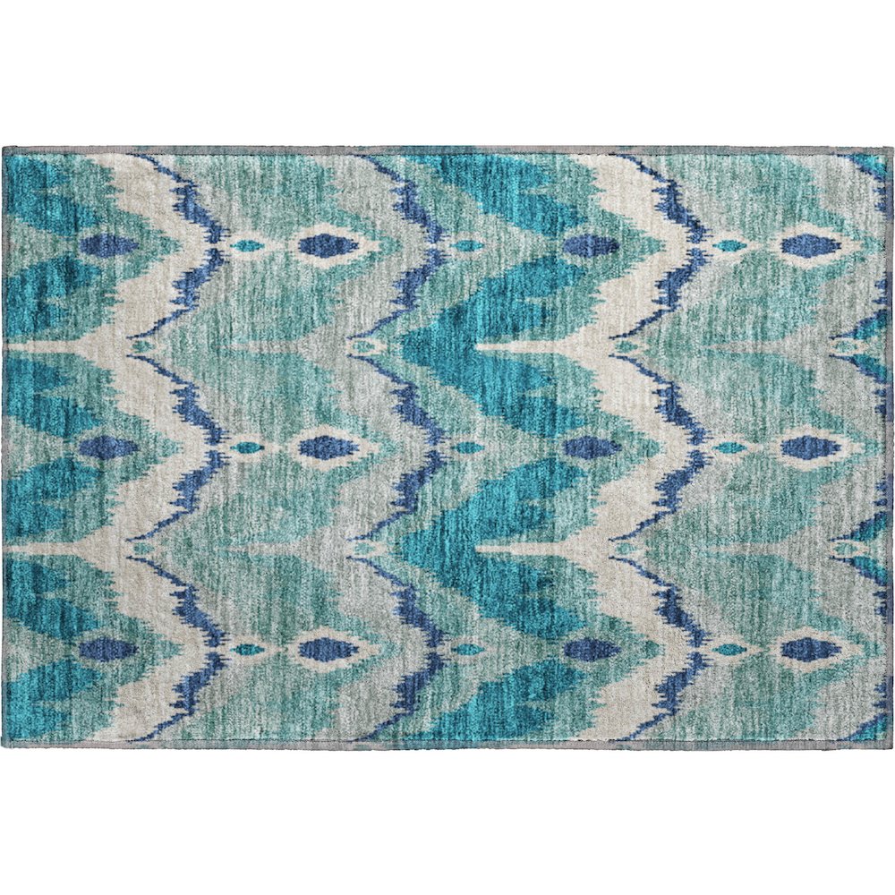 Premium Machine Washable Mayfield AMF743 Teal 1'8" x 2'6" Rug. Picture 1