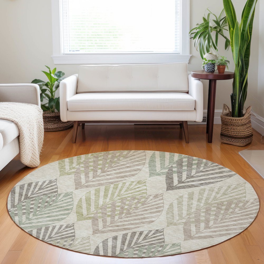Premium Machine Washable Mayfield AMF744 Beige 8' x 8' Round Rug. Picture 5