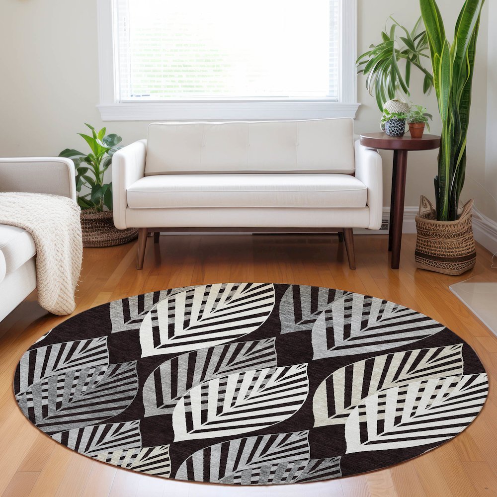 Premium Machine Washable Mayfield AMF744 Black 8' x 8' Round Rug. Picture 5