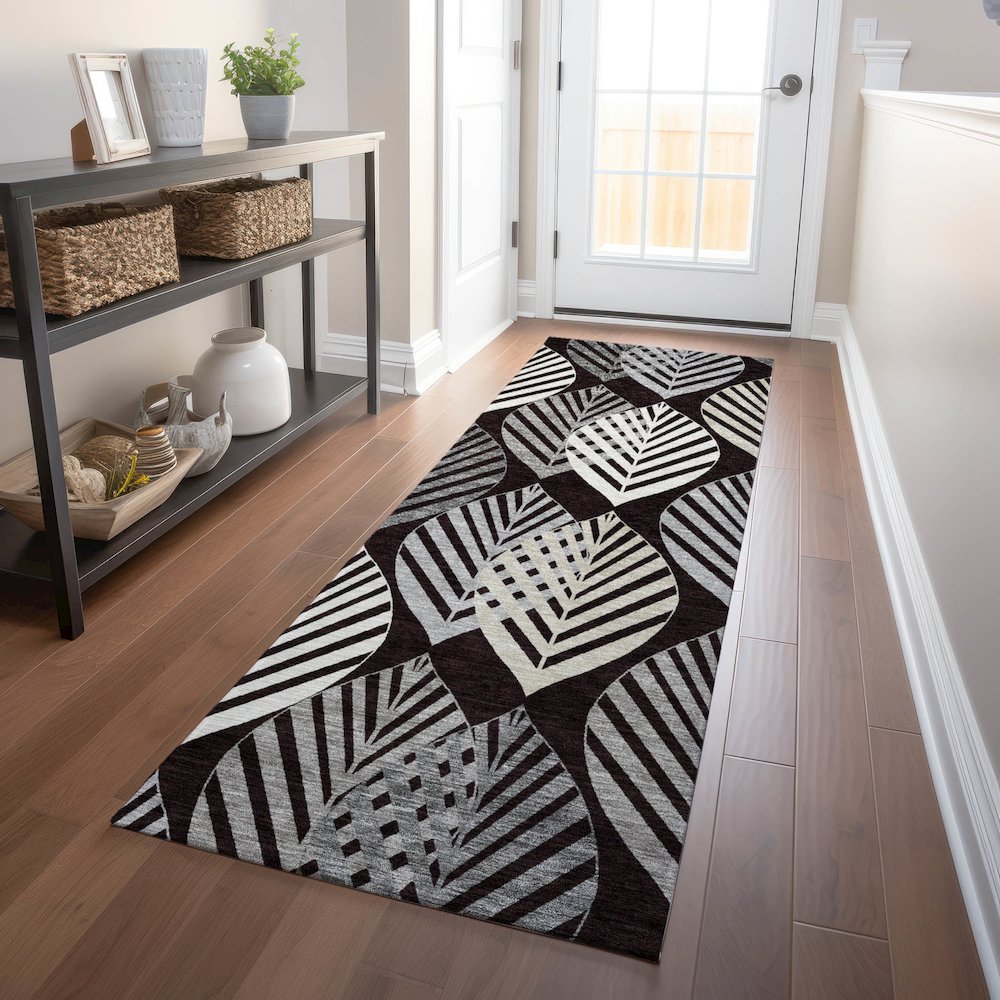 Premium Machine Washable Mayfield AMF744 Black 2'3" x 7'6" Runner Rug. Picture 5