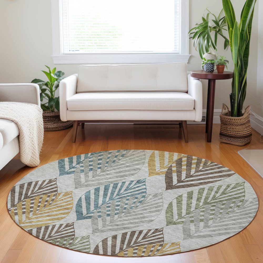 Premium Machine Washable Mayfield AMF744 Gray 8' x 8' Round Rug. Picture 5