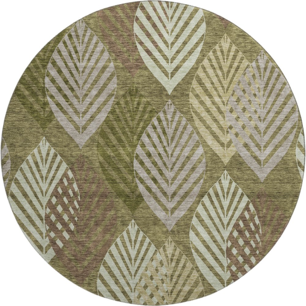 Premium Machine Washable Mayfield AMF744 Olive 8' x 8' Round Rug. Picture 1