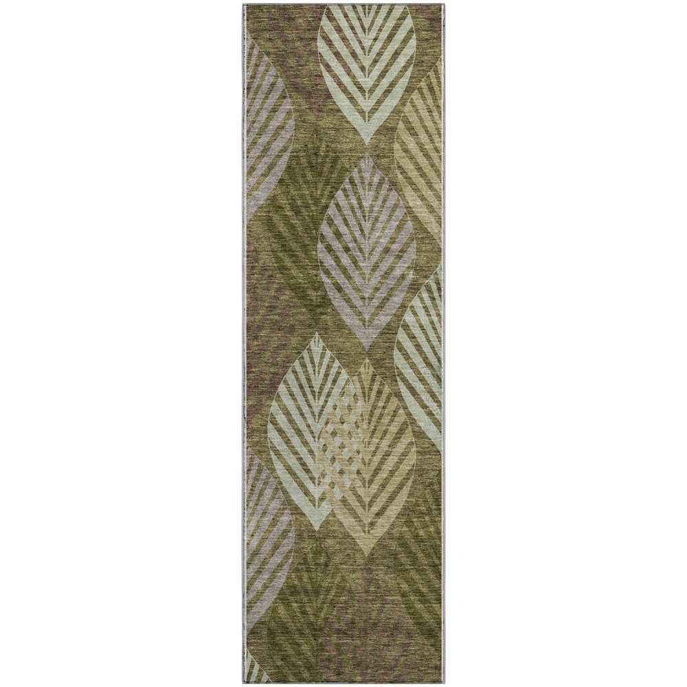 Premium Machine Washable Mayfield AMF744 Olive 2'3" x 7'6" Runner Rug. Picture 1