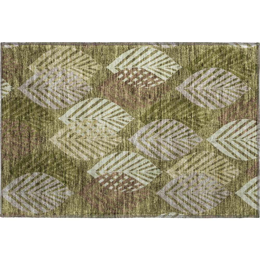 Premium Machine Washable Mayfield AMF744 Olive 1'8" x 2'6" Rug. Picture 1
