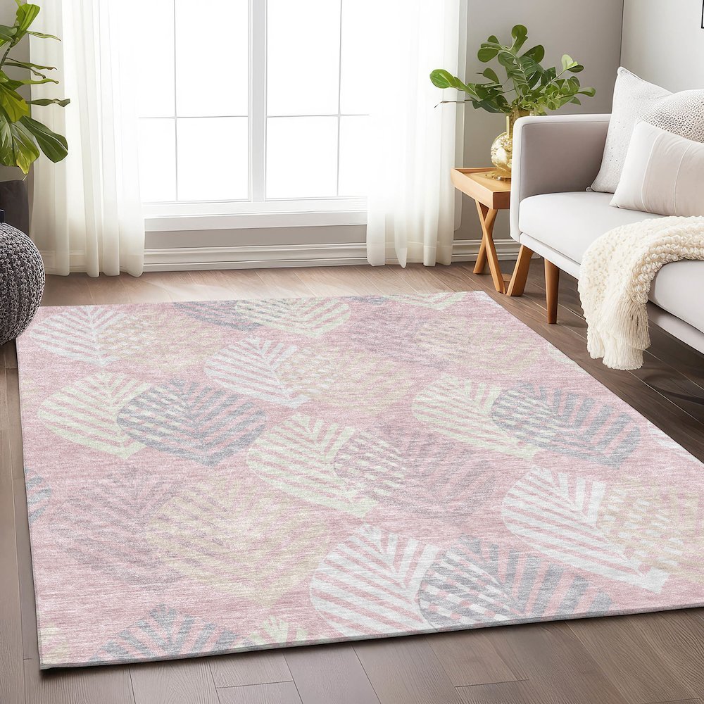 Premium Machine Washable Mayfield AMF744 Pink 2'6" x 3'10" Rug. Picture 5