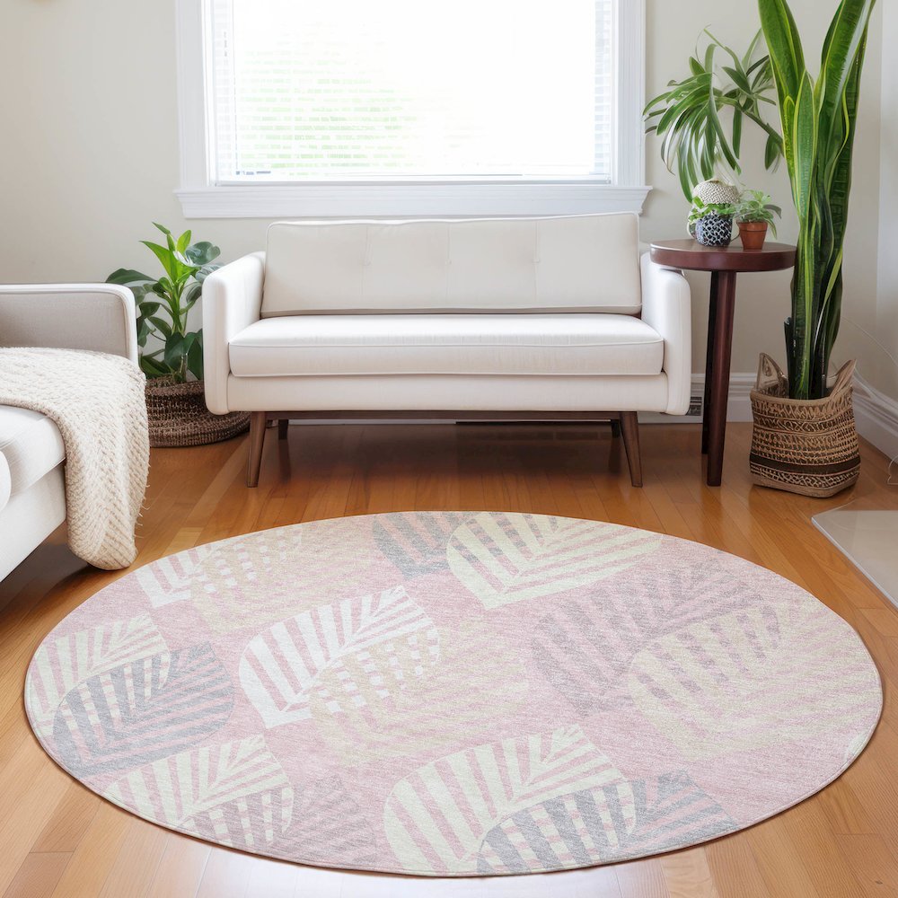 Premium Machine Washable Mayfield AMF744 Pink 8' x 8' Round Rug. Picture 5