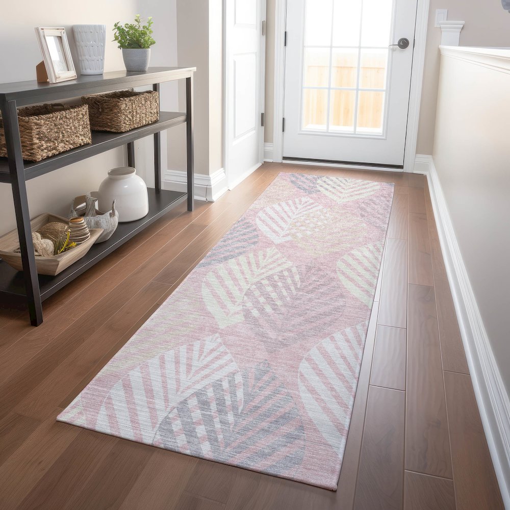 Premium Machine Washable Mayfield AMF744 Pink 2'3" x 7'6" Runner Rug. Picture 5