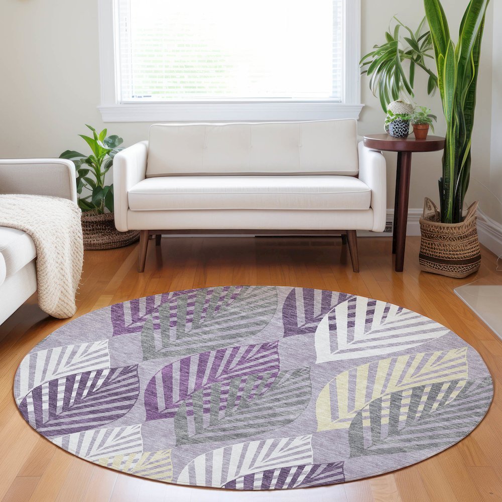 Premium Machine Washable Mayfield AMF744 Purple 8' x 8' Round Rug. Picture 5