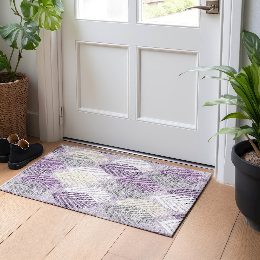 Premium Machine Washable Mayfield AMF744 Purple 1'8" x 2'6" Rug. Picture 5