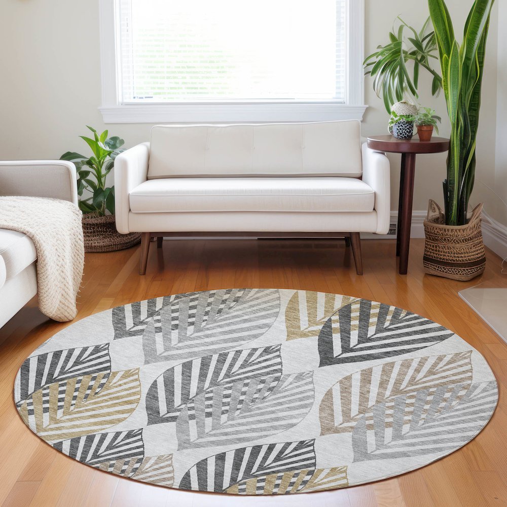 Premium Machine Washable Mayfield AMF744 Silver 8' x 8' Round Rug. Picture 5