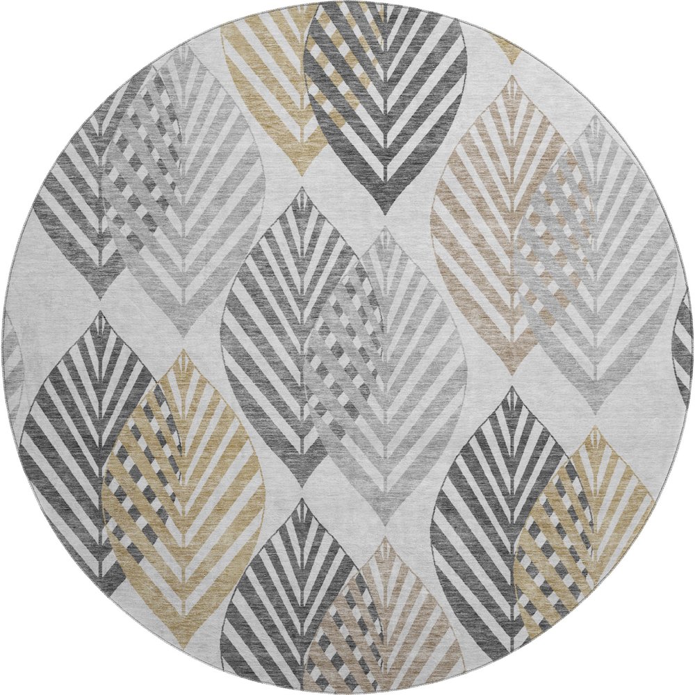 Premium Machine Washable Mayfield AMF744 Silver 8' x 8' Round Rug. Picture 1