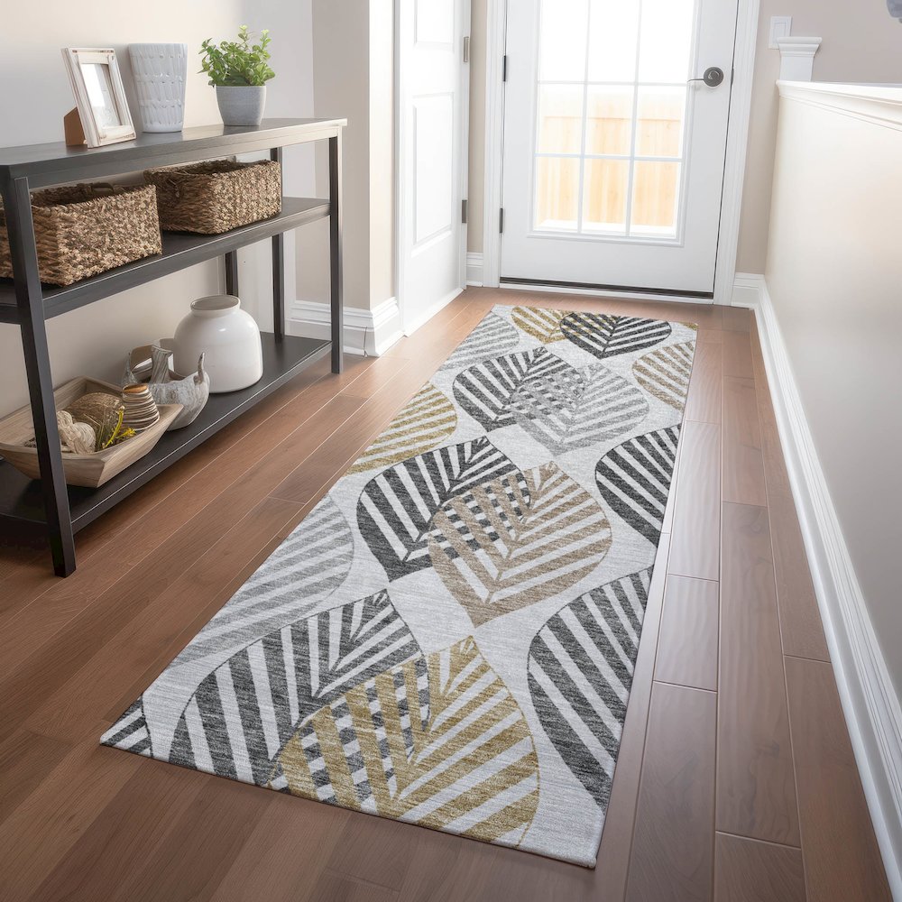 Premium Machine Washable Mayfield AMF744 Silver 2'3" x 7'6" Runner Rug. Picture 5