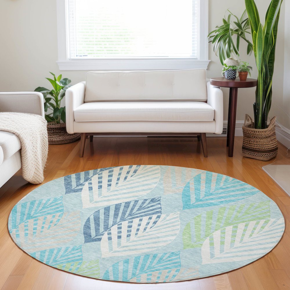 Premium Machine Washable Mayfield AMF744 Teal 8' x 8' Round Rug. Picture 5