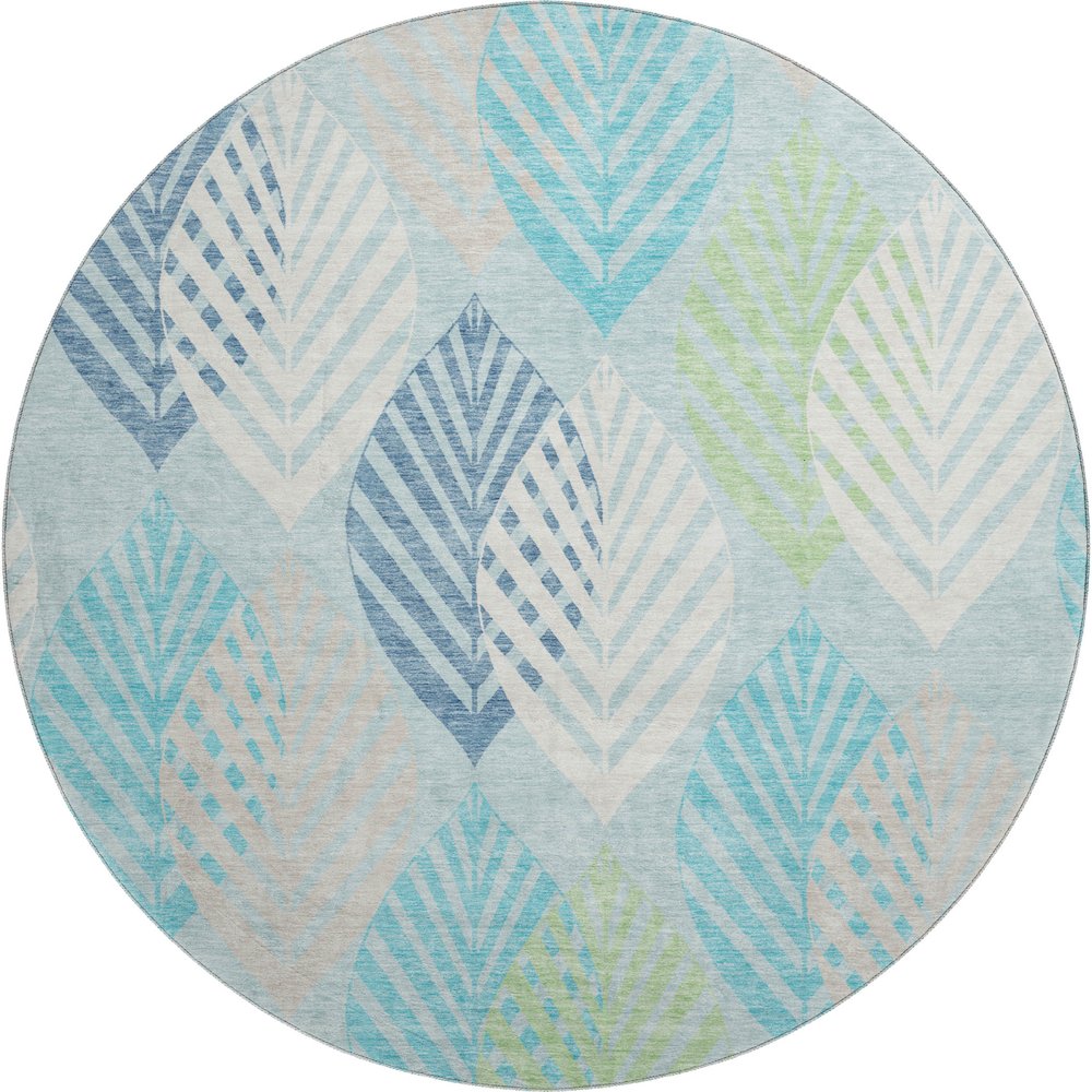 Premium Machine Washable Mayfield AMF744 Teal 8' x 8' Round Rug. Picture 1