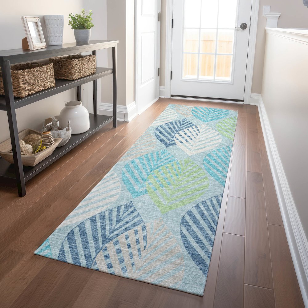 Premium Machine Washable Mayfield AMF744 Teal 2'3" x 7'6" Runner Rug. Picture 5