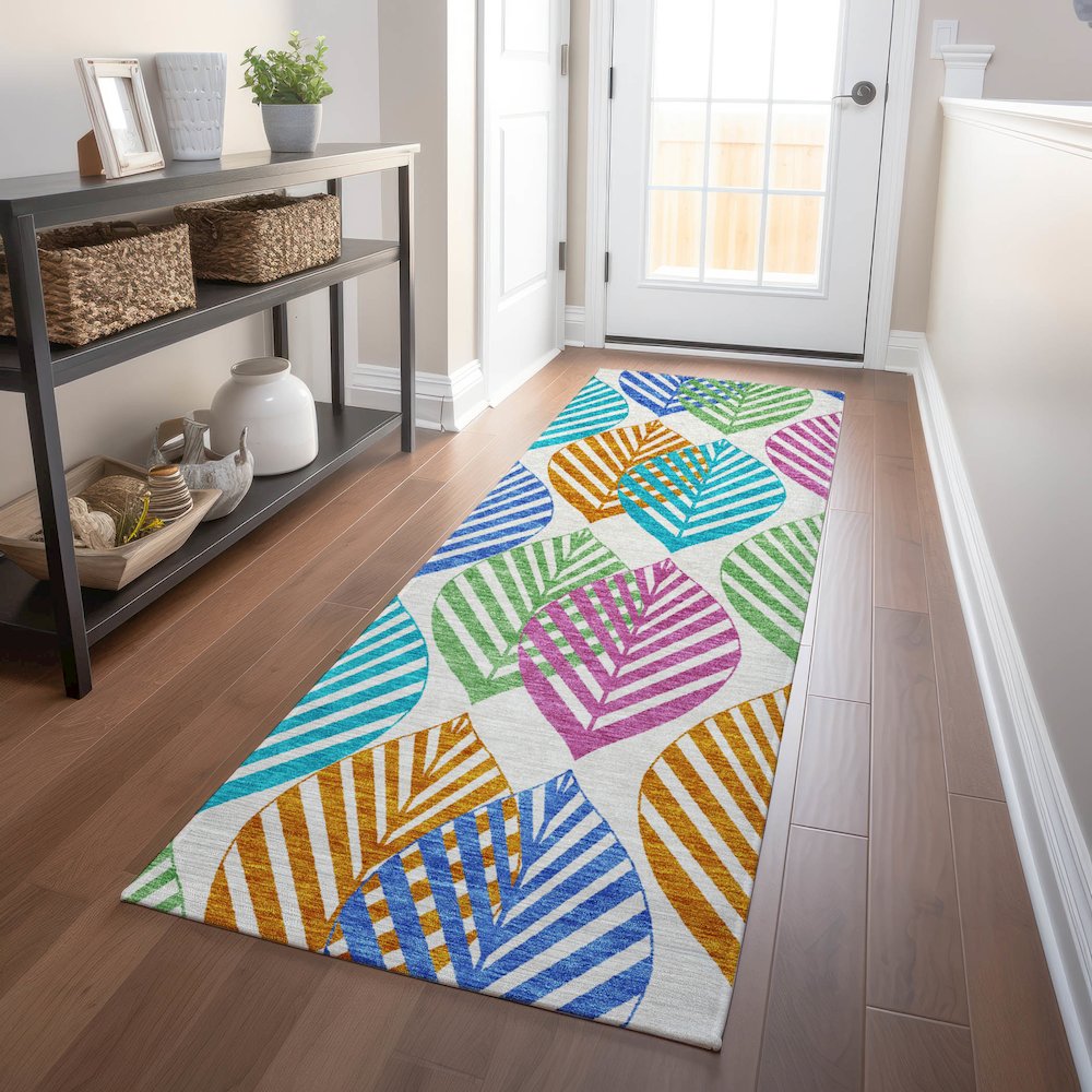 Premium Machine Washable Mayfield AMF744 White 2'3" x 7'6" Runner Rug. Picture 5