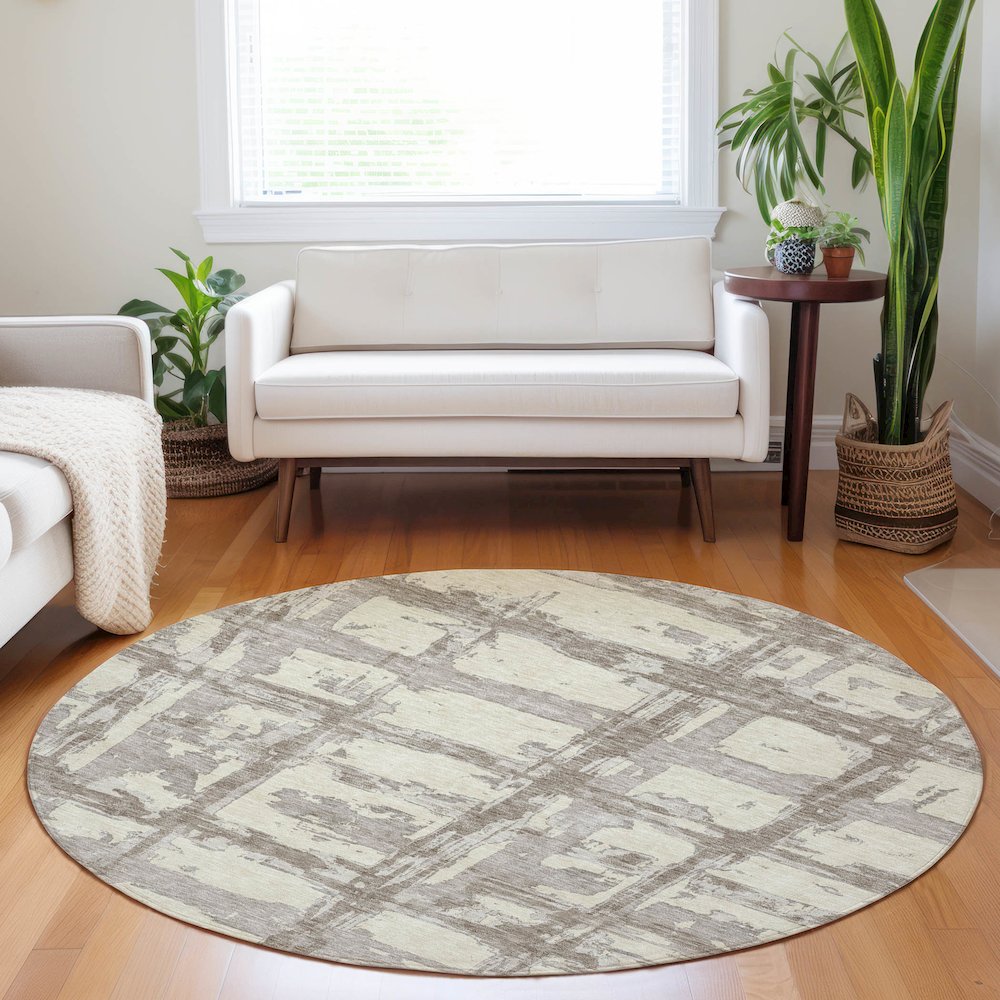 Premium Machine Washable Mayfield AMF745 Beige 8' x 8' Round Rug. Picture 5