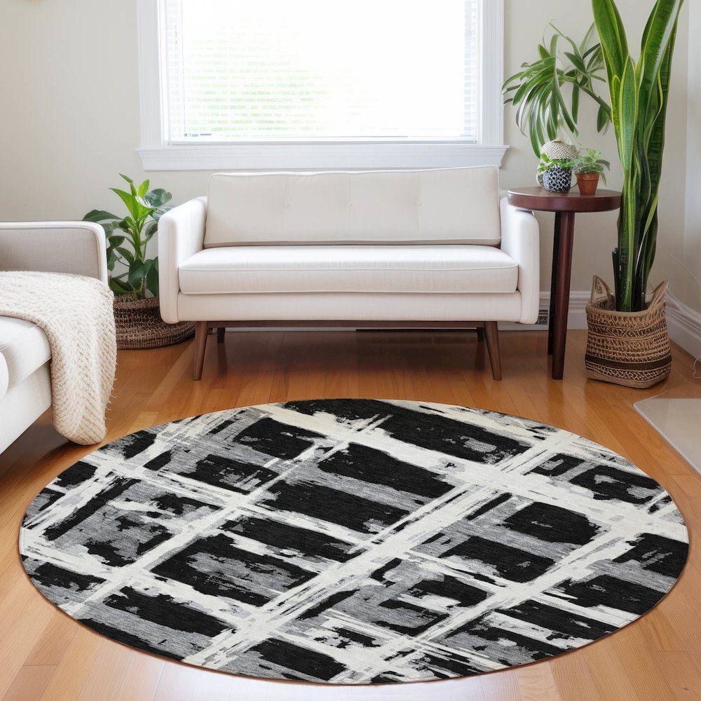 Premium Machine Washable Mayfield AMF745 Black 8' x 8' Round Rug. Picture 5